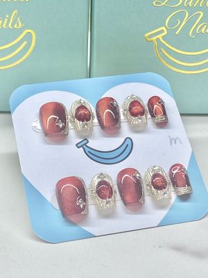 Red Cateye with metallic finish Squoval