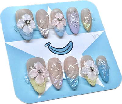 Blue Carved Flower French Tip
