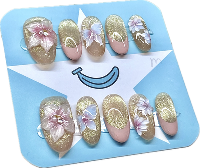 Pink and Gold 3D Floral Oval
