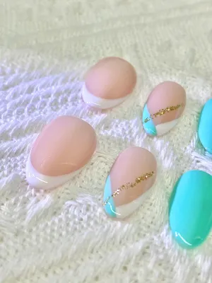Teal French Tip Almond