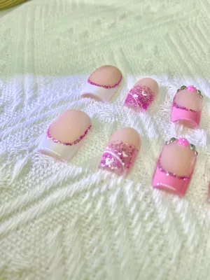 Pink Floral French Tip Squoval