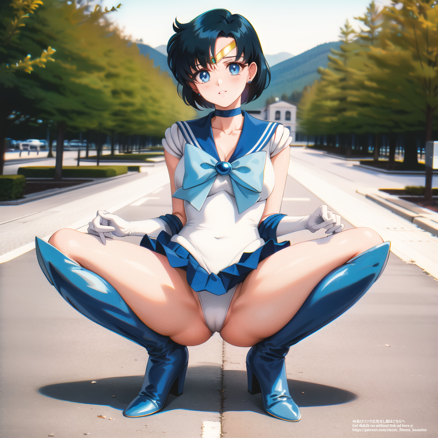 Sailor mercury spreading legs illustrations x4 pcs in 2k&amp;4k res　セーラーマーキュリー・水野亜美　M字開脚　エロいなイラスト　２ｋ＆４ｋ超高い解像度　合計四枚