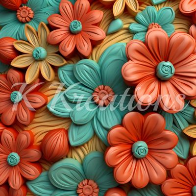 3D orange and Teal Flower