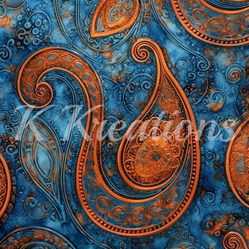 Copper and Blue Paisley