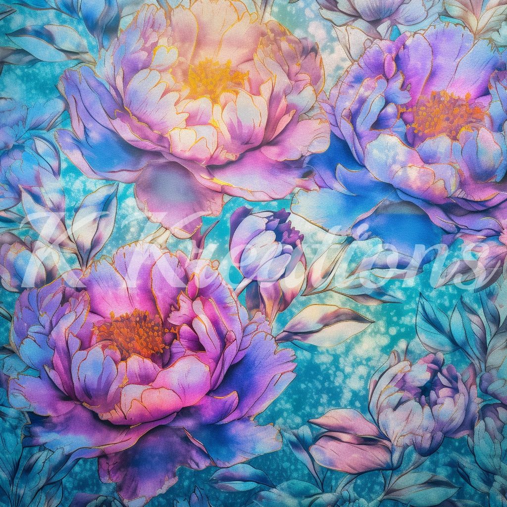 Watercolor and Gold Trimmed Peony