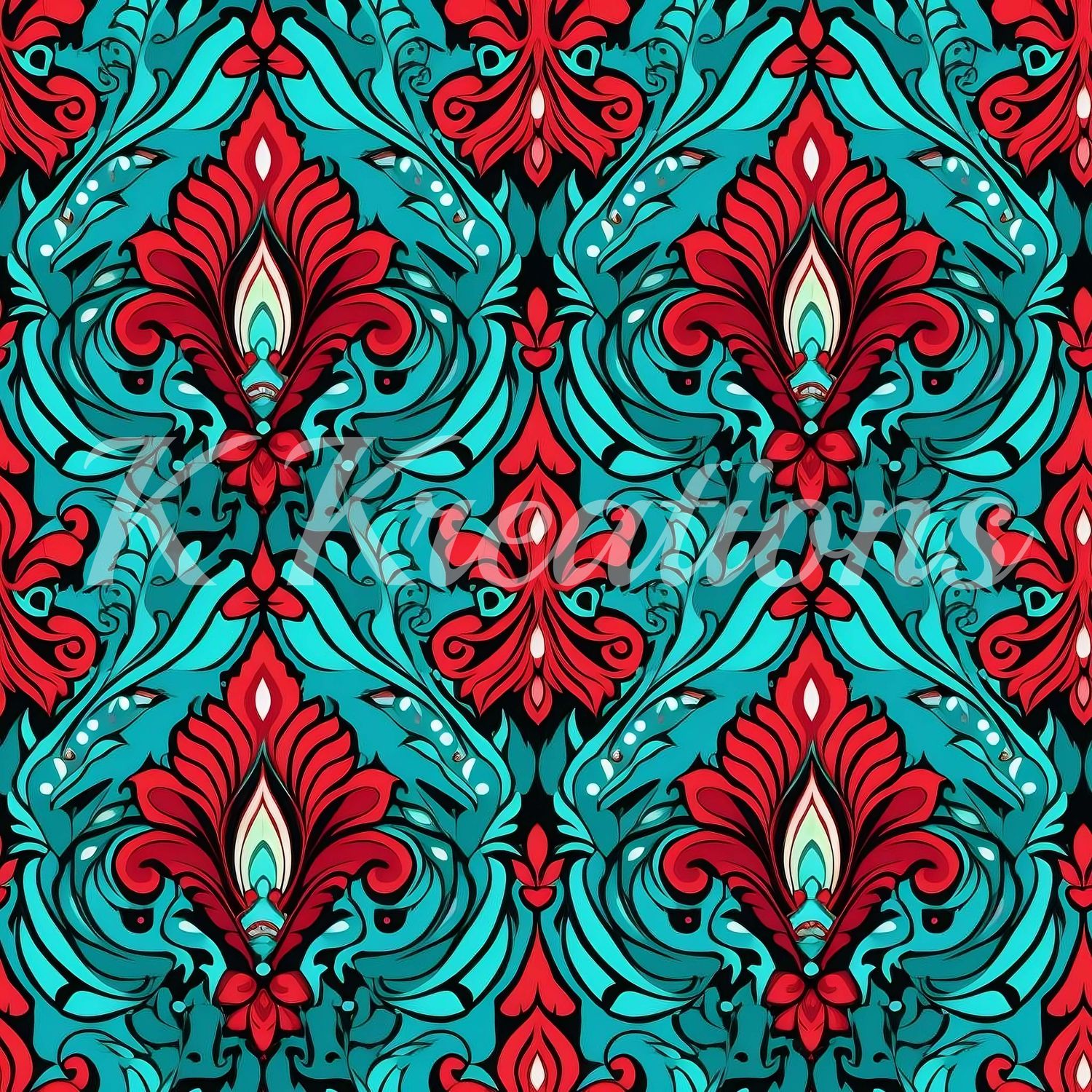 Red and Teal Ornate
