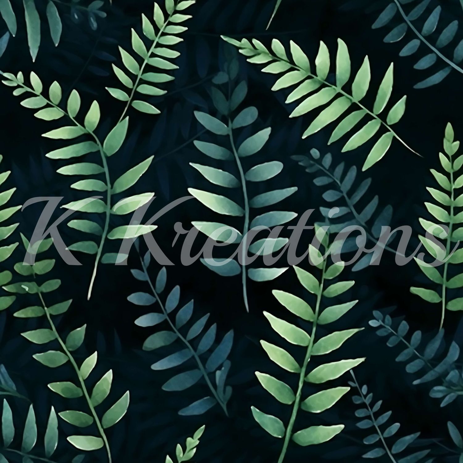 Green Foliage on Black Background