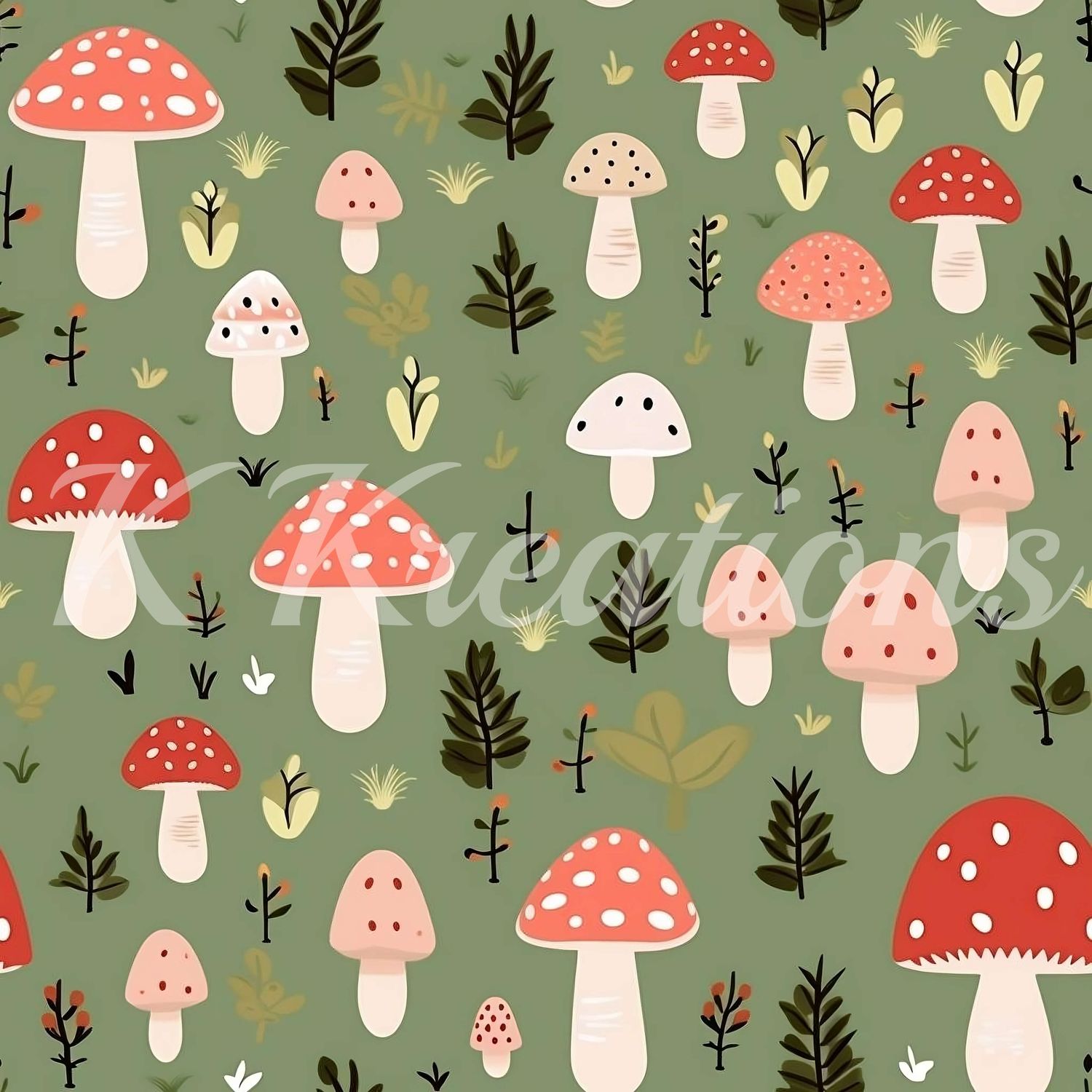 Red Mushroom on Olive Background