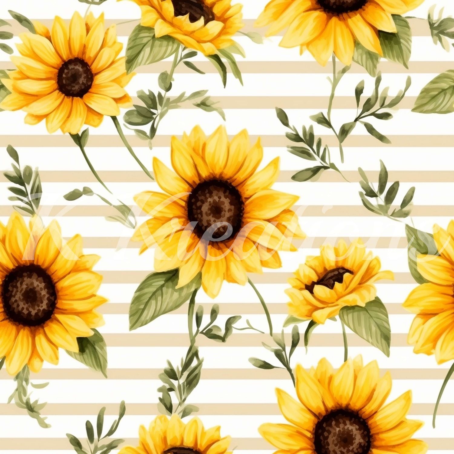 Yellow Sunflowers on Striped Background