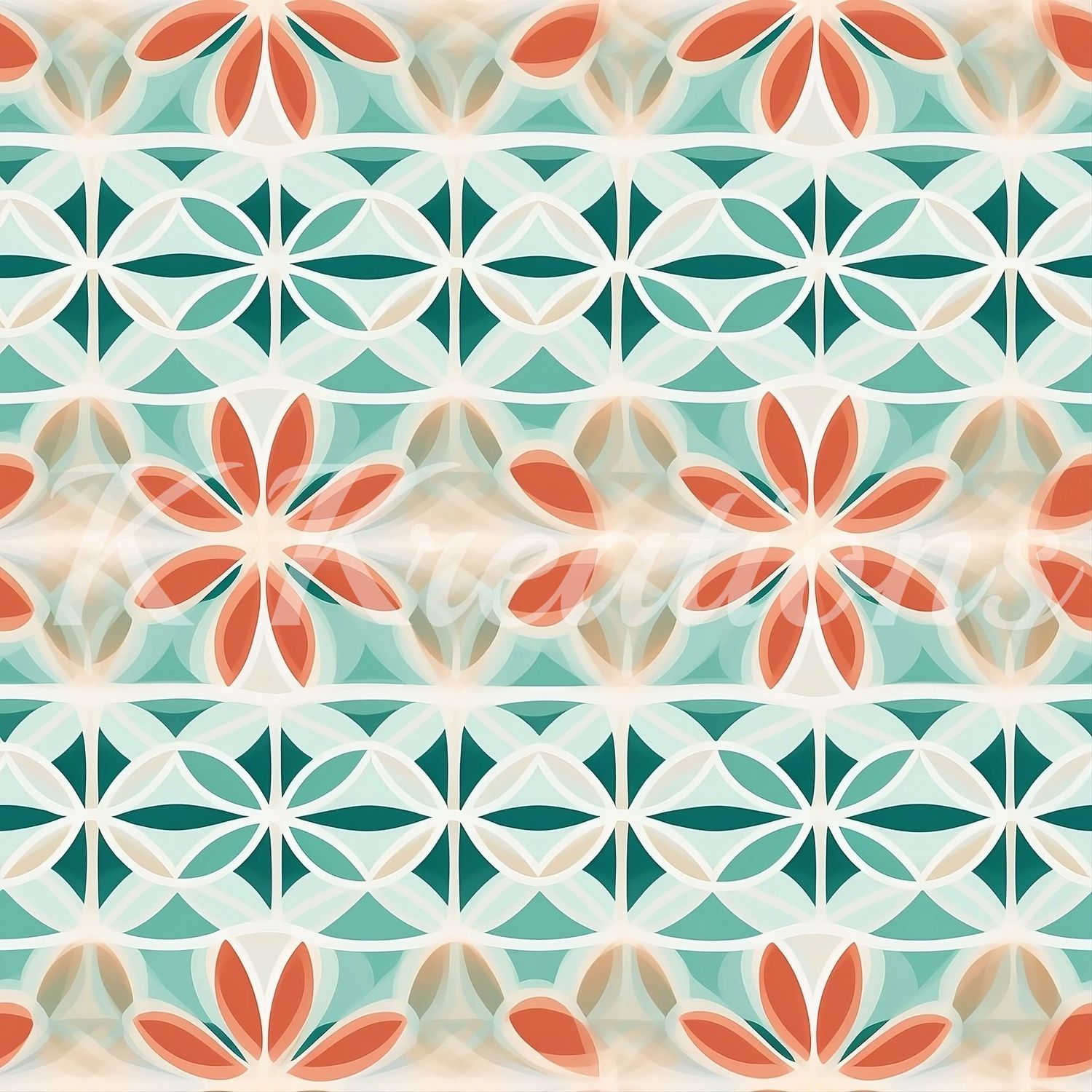 Orange and Teal Horizontal Ornate