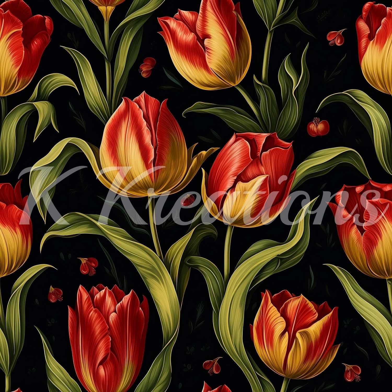 Fire Tulips on Black Background