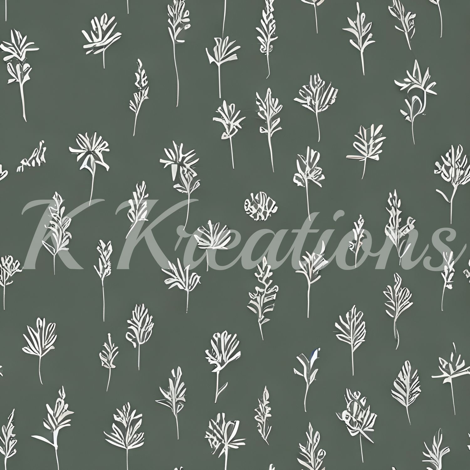 White Flower Stamps on Green Background