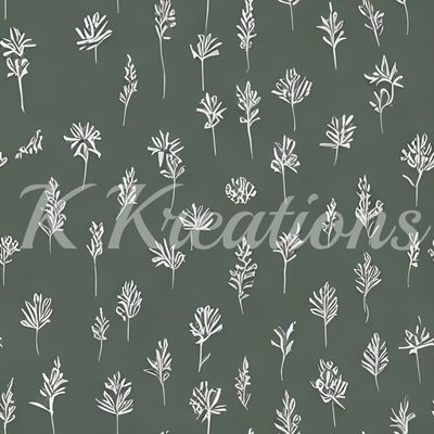 White Flower Stamps on Green Background