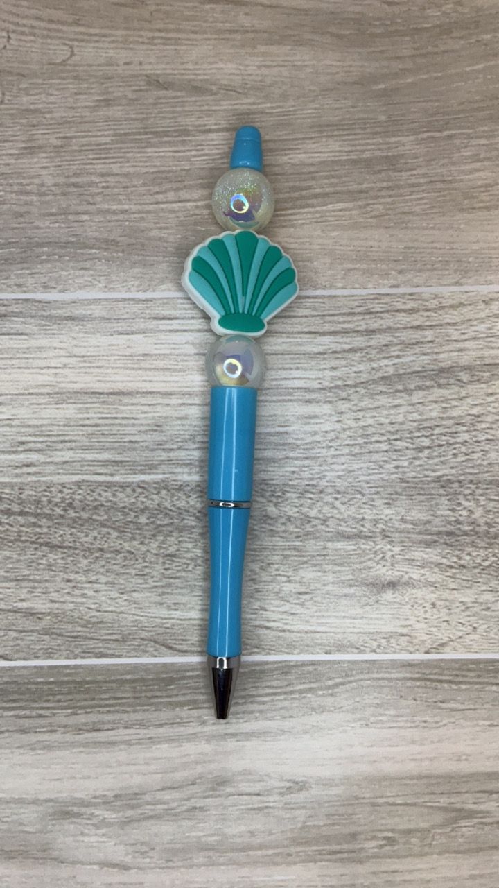 Blue and Pearl pen with Shell focal