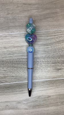 Light Blue pen with Heart and 3D Flower bead