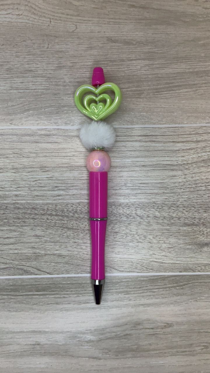 Pink pen with Triple Green Heart focal