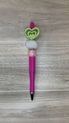 Pink pen with Triple Green Heart focal