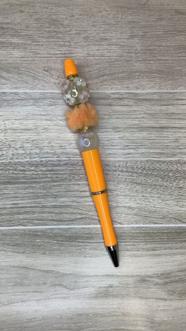 Orange pen with 3D Flower Bead focal