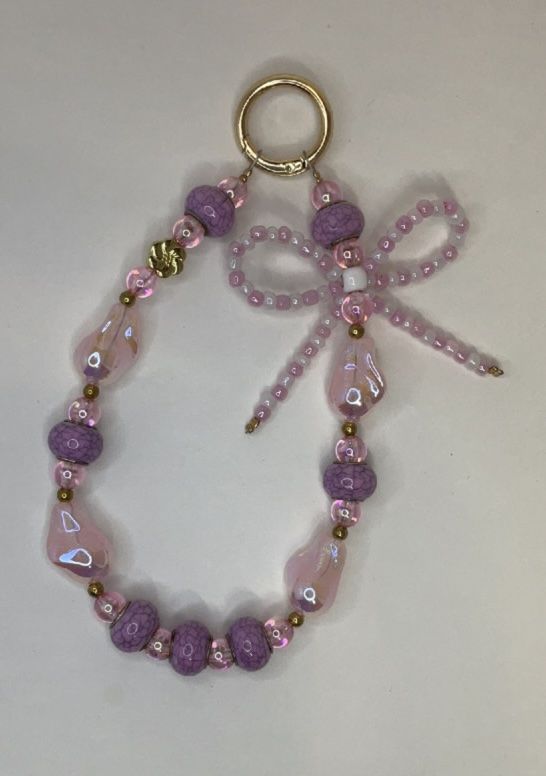 Purple and Pink key/phone chain with beaded bow