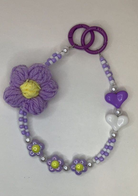 Purple  with Crotchet Flower key/phone chain