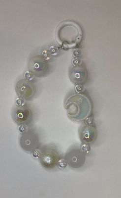 White key/phone chain with moon bead
