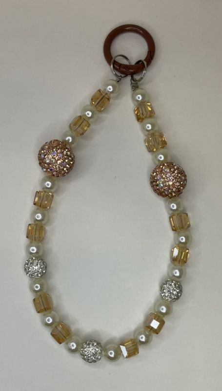 Tan and White Pearl key/phone chain