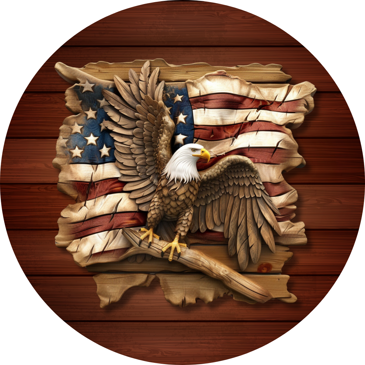 American Flag, Eagle on Wood Car Coaster