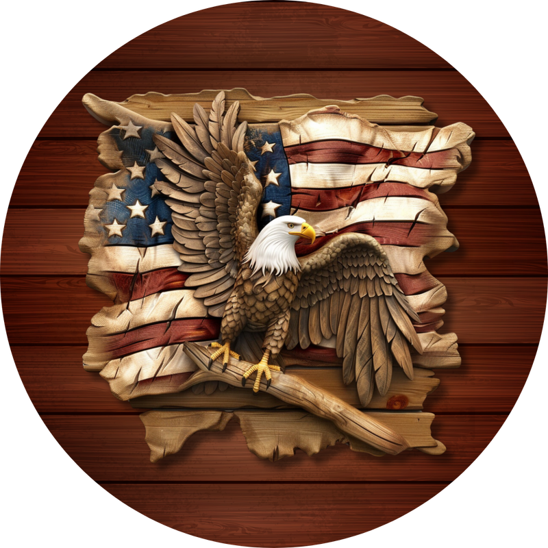 American Flag, Eagle on Wood Car Coaster