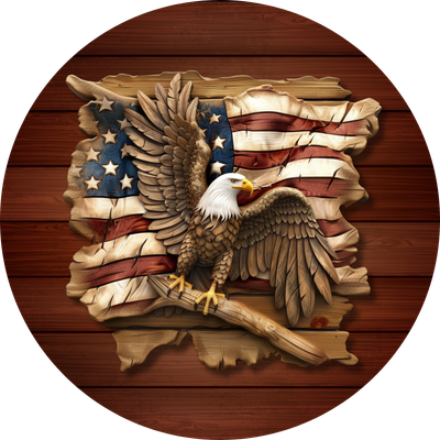 American Flag, Eagle on Wood Car Coaster