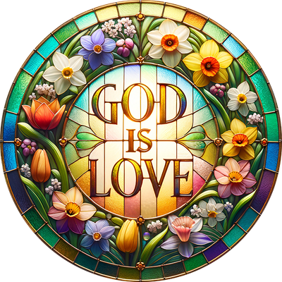 Stain Glass God is Love Car Coaster