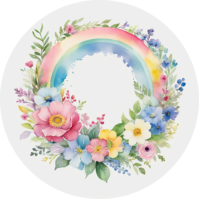 Flower Wreath with Watercolor Rainbow Car Coaster
