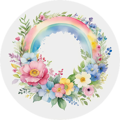Flower Wreath with Watercolor Rainbow Car Coaster