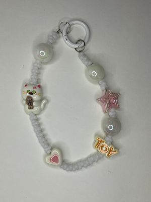 White Cat Bead Key/Phone Chain