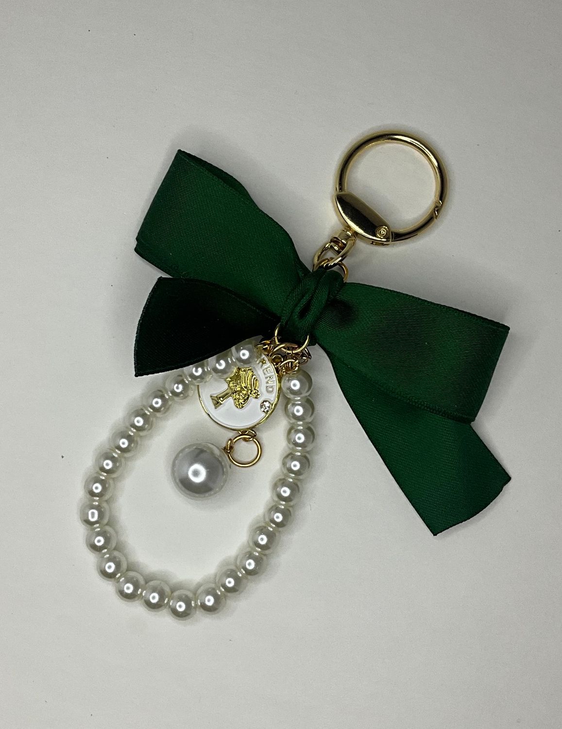 Pearl Beads with Green Bow Key/Phone Chain