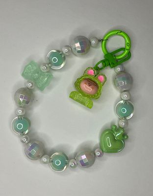 Silver and Green Beads with Charm Key/Phone Chain