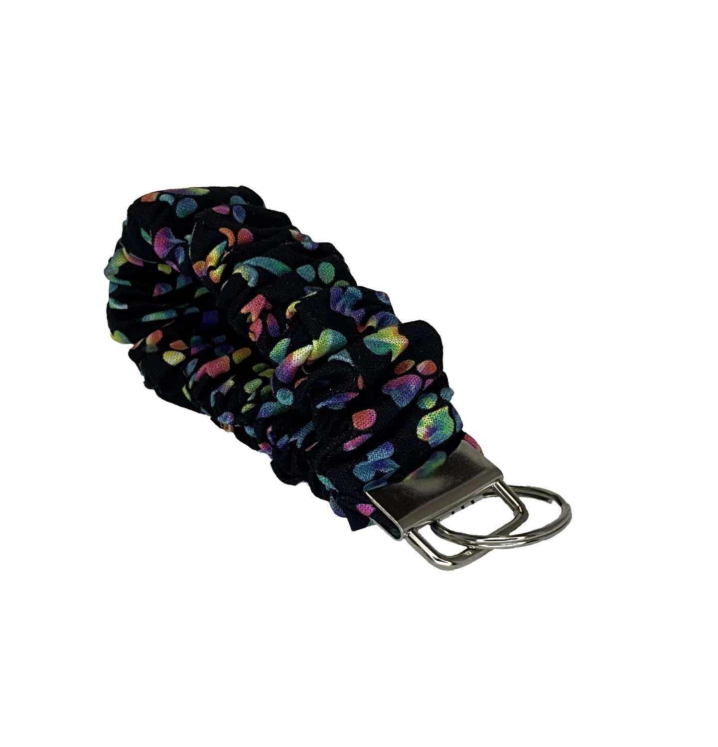 Black with tie dye dog bones and paws