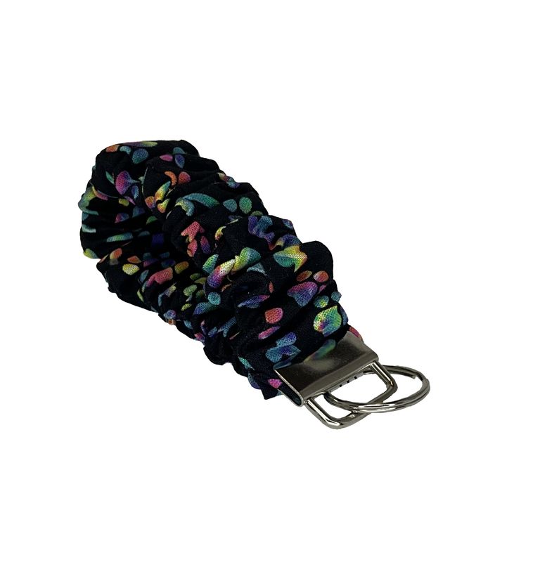 Black with tie dye dog bones and paws