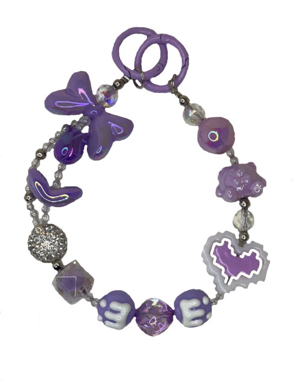 Purple key/phone chain with bow and heart