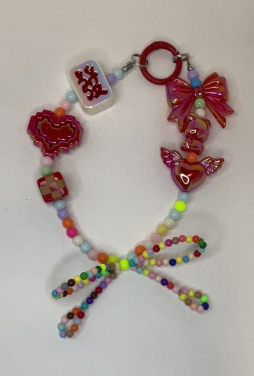 Red Mahjong with bows key/phone chain