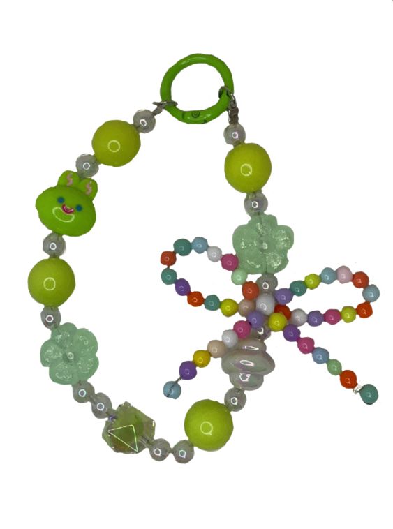 green key/phone chain with beaded bow