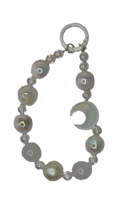 White key/phone chain with moon bead