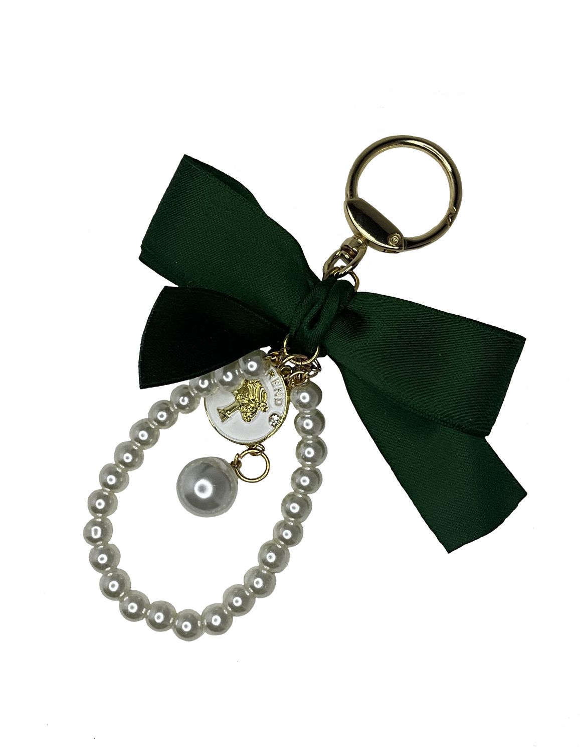 Pearl Beads with Green Bow Key/Phone Chain