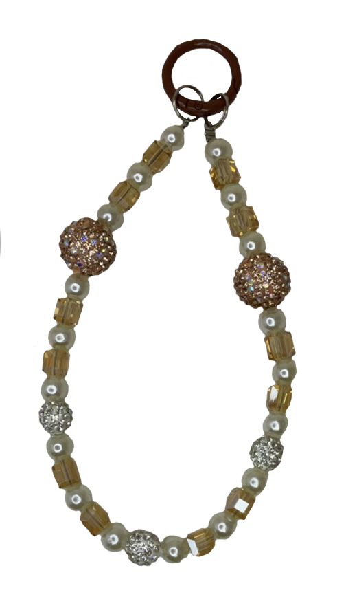 Tan and White Pearl key/phone chain