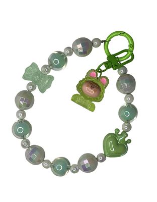 Silver and Green Beads with Charm Key/Phone Chain