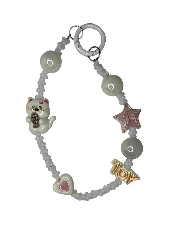 White Cat Bead Key/Phone Chain