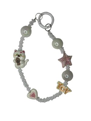 White Cat Bead Key/Phone Chain