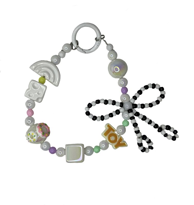 White Bead with Beaded Bow Key/Phone Chain