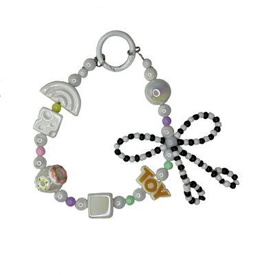 White Bead with Beaded Bow Key/Phone Chain