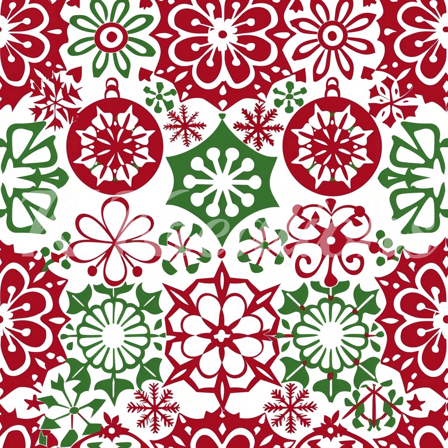 Red and Green Christmas Snowflake Motif