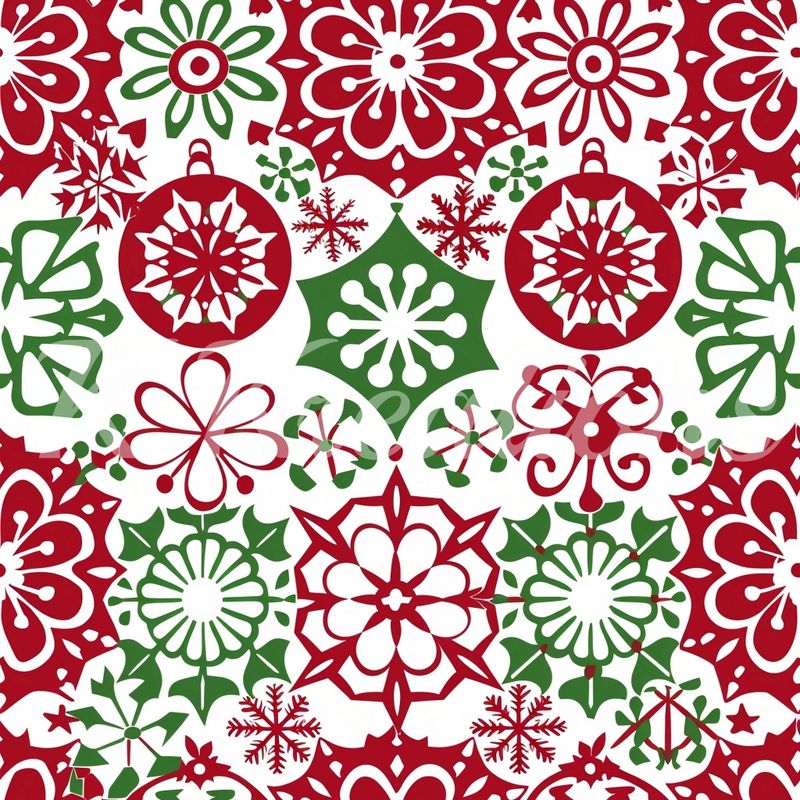Red and Green Christmas Snowflake Motif